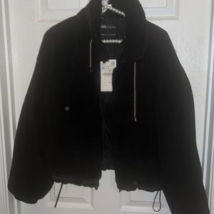 Black Cropped Sherpa Jacket